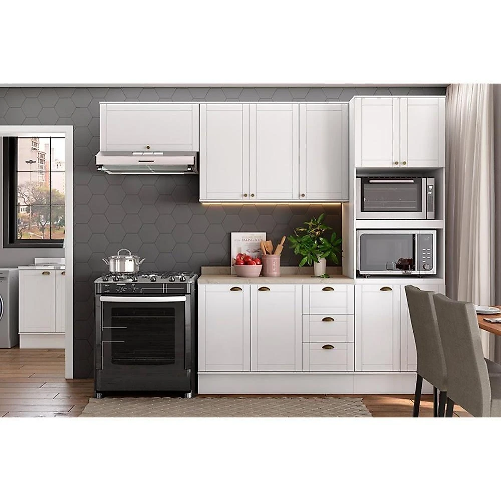 Gabinete P- Pia Cozinha Balcão C- Tampo Bella 2608 C- 2 Portas E 3 Gavetas 120cm Nogal-cinza - Carraro