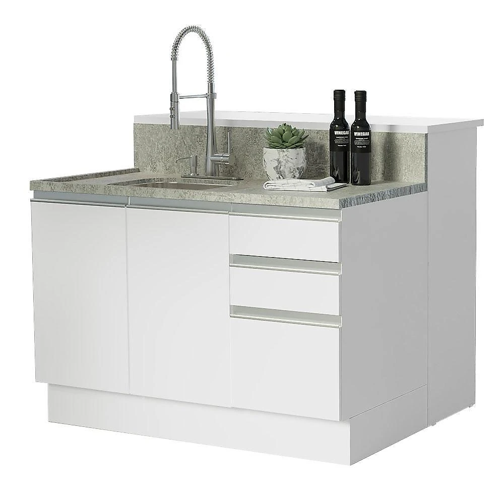 Ilha De Cozinha Com Bancada E Balcão 120 Cm Branco Glamy Madesa Branco