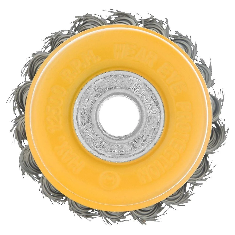 Escova Tipo Copo 75mm Aço Inoxidável 0,5mm Rosca M14 para Esmerilhadeira Amarelo Denzel
