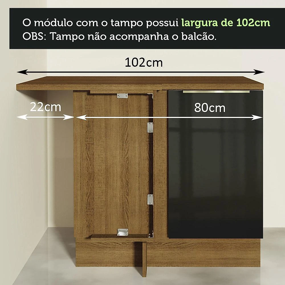 Balcão de canto 1 porta rustic/preto lux madesa