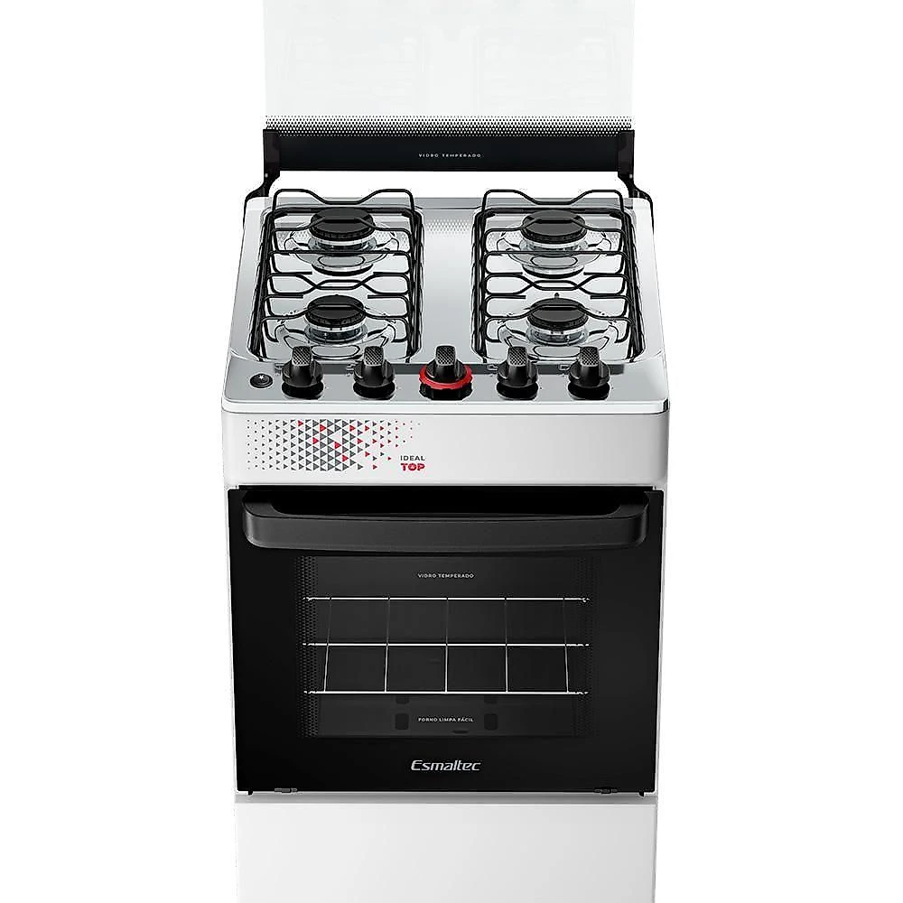 Fogão A Gás Esmaltec Mesa Inox Tampa De Vidro Forno 50L Ideal Top Branco 4 Bocas Bivolt