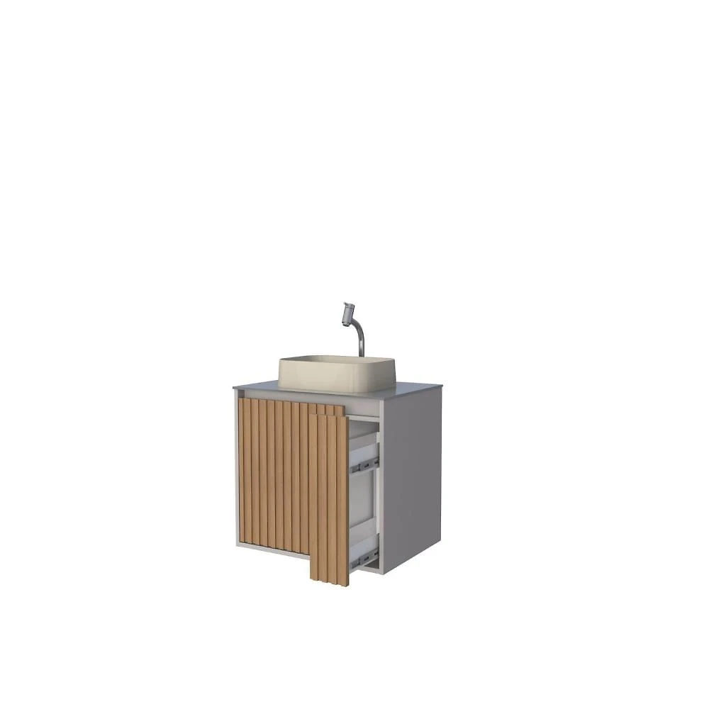 Miniatura Gabinete para Banheiro Ripado com Tampo de Vidro Nude/Jequitiba