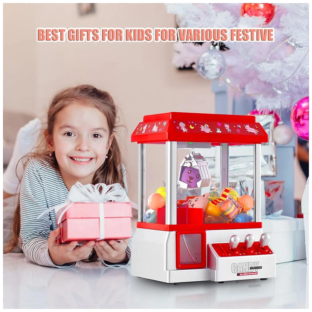 Mini Máquina de Garra para Crianças VISATOR Rosa e Branco com Brinquedos e Música, Dispenser de Prêmios para Festa e Diversão em Casa