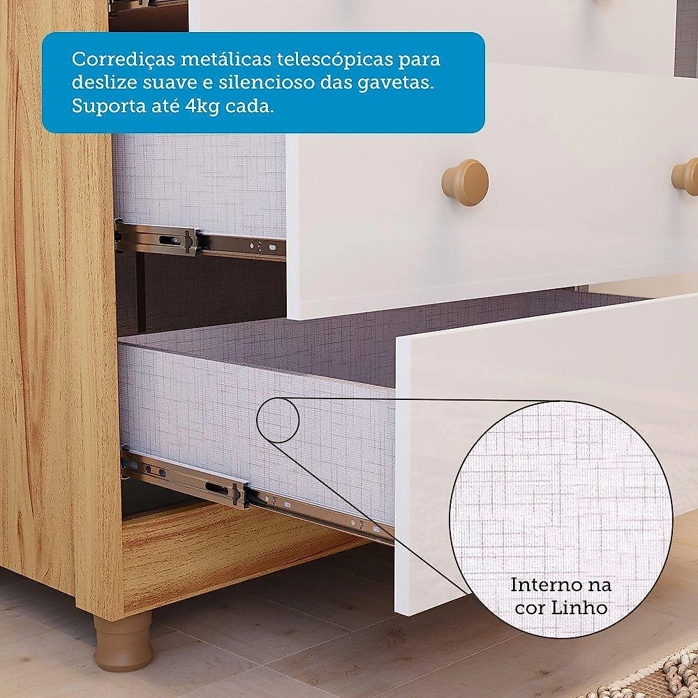 Quarto Infantil com Guarda-roupas e Cômoda com Janelas 100% Mdf Maya Clássico Espresso Móveis Branco Brilho/Amêndoa