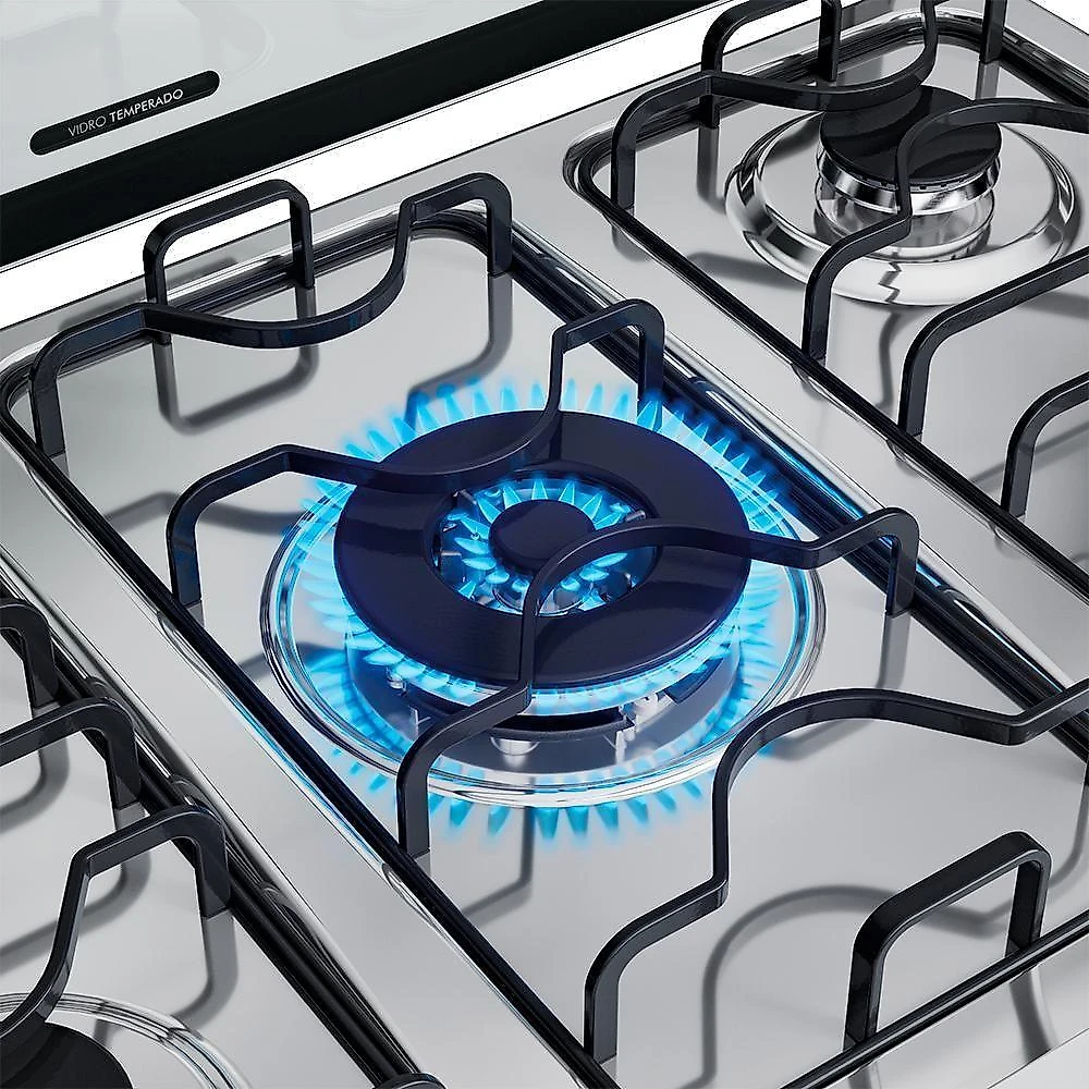 Fogão 5 Bocas Dako Magister Style Espelhado Com Mesa Inox Preto Bivolt