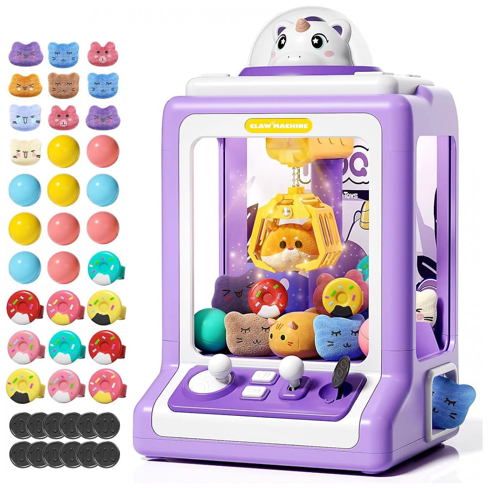 Máquina de Garra Eletrônica Infantil Jovow Mini Branca 30 Brindes, Música, Silenciosa, Controle, 0,9kg, 9", À Pilha, Para Festas e Aniversários
