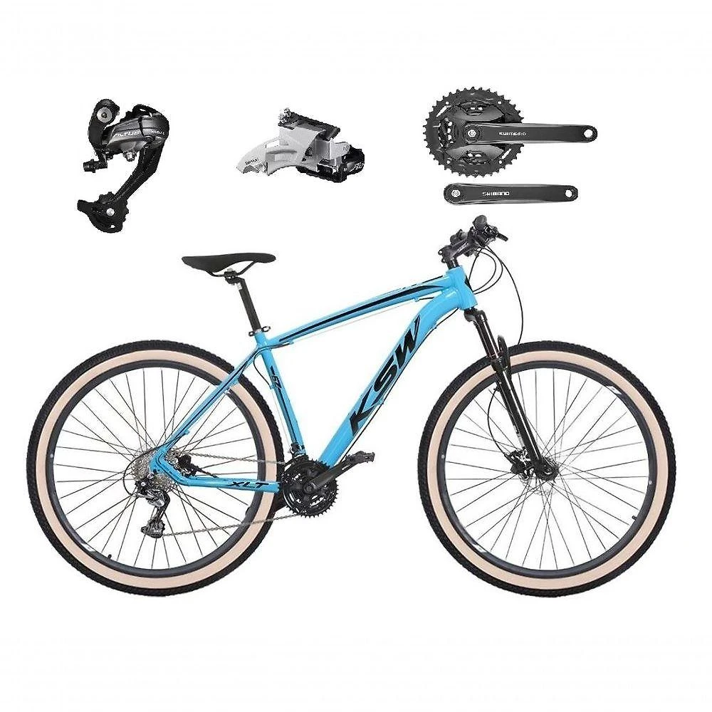 Bicicleta Aro 29 Ksw Xlt 27v Câmbios Shimano Altus Freios Hidráulicos Garfo Trava Pneu Faixa - Azul Tam.21