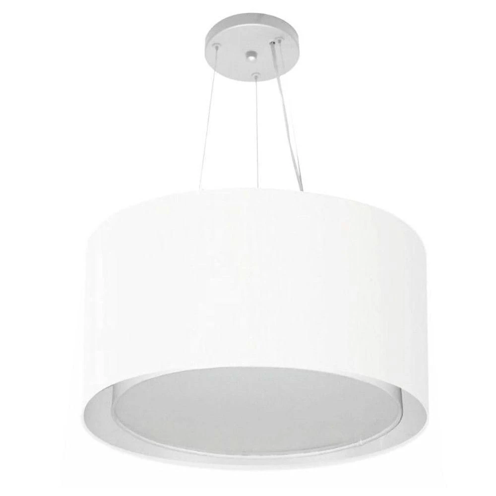 Lustre Pendente Cilíndrico Duplo Md-4299 Cúpula Em Tecido 45x30cm Branco - Bivolt