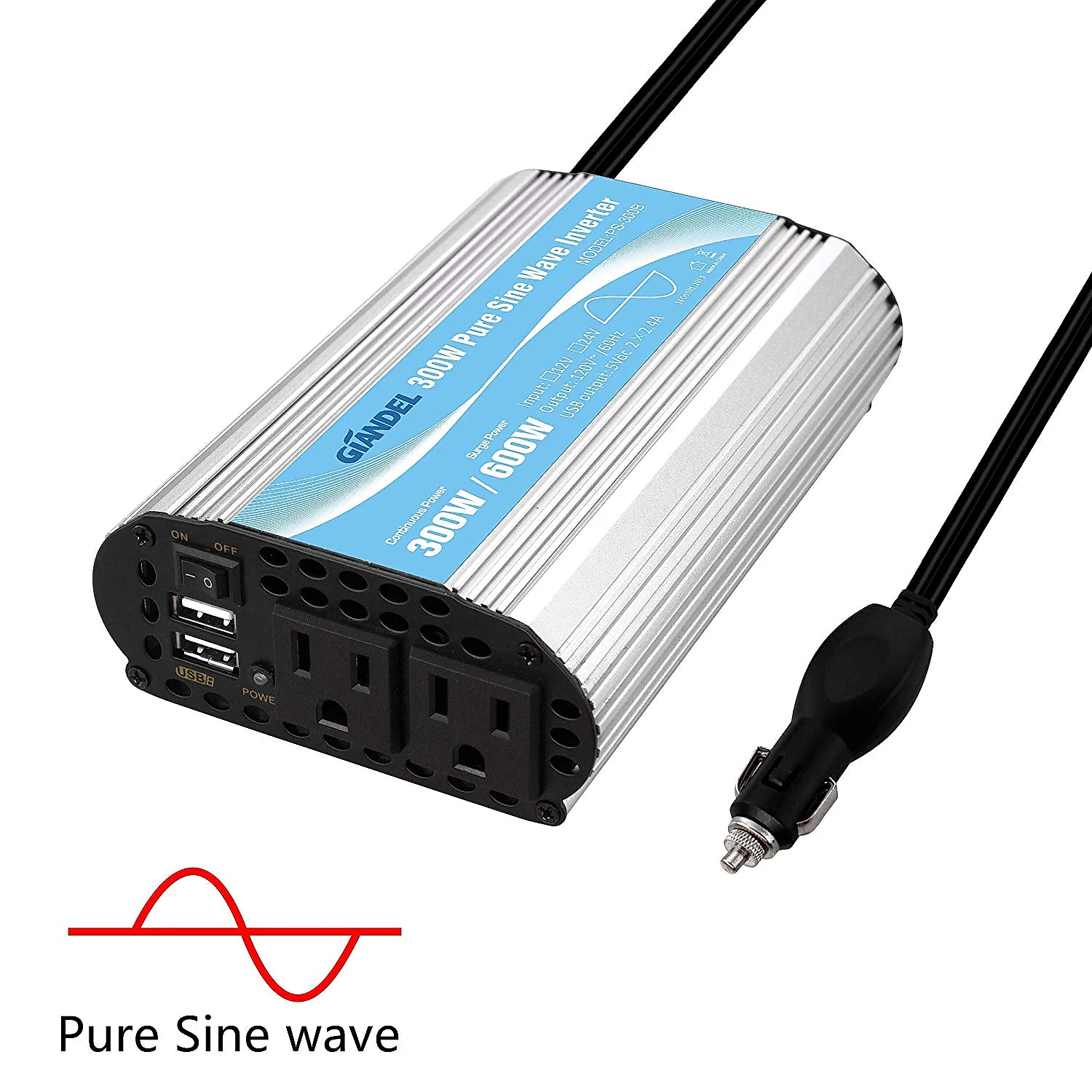 Inversor de Potência GIANDEL 300W 12V DC para 120V AC Saída USB 48A Ultra Velocidade