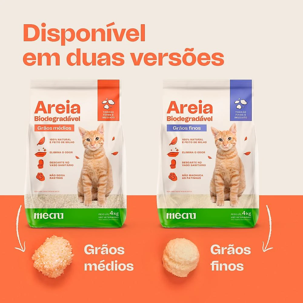 Areia Higiênica Meau Biodegradável Grãos Médios para Gatos - 8 Kg