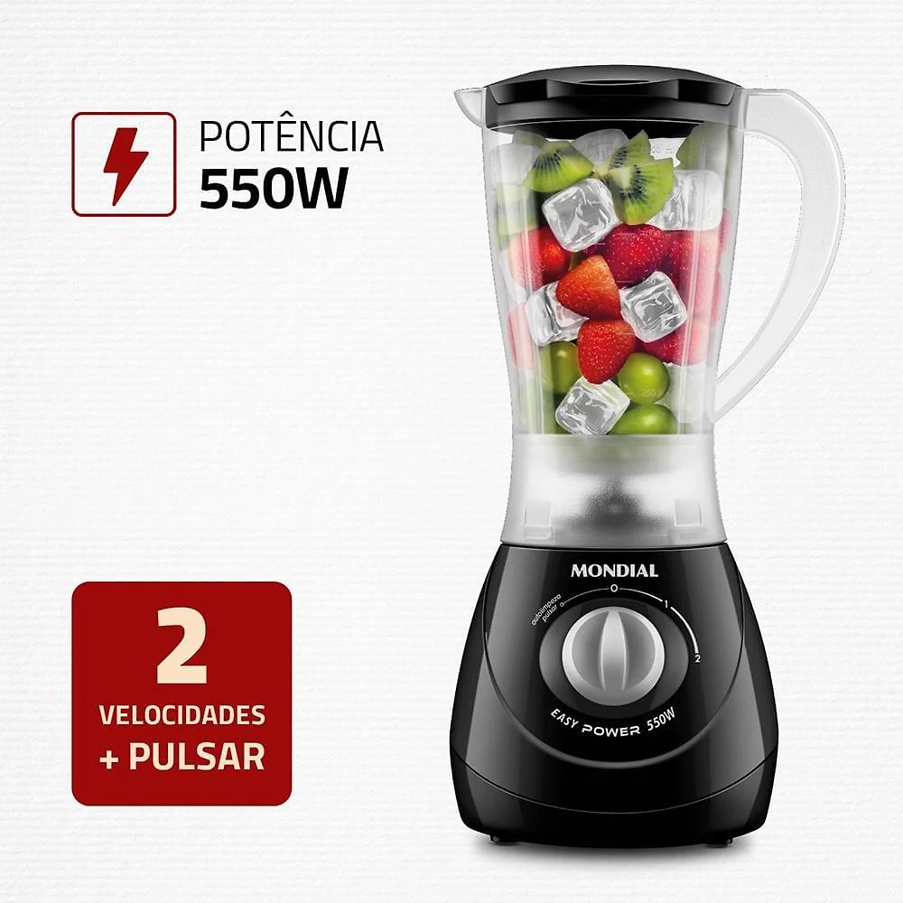 Liquidificador mondial power l-550 1,9l 550w 2 velocidades pulsar preto
