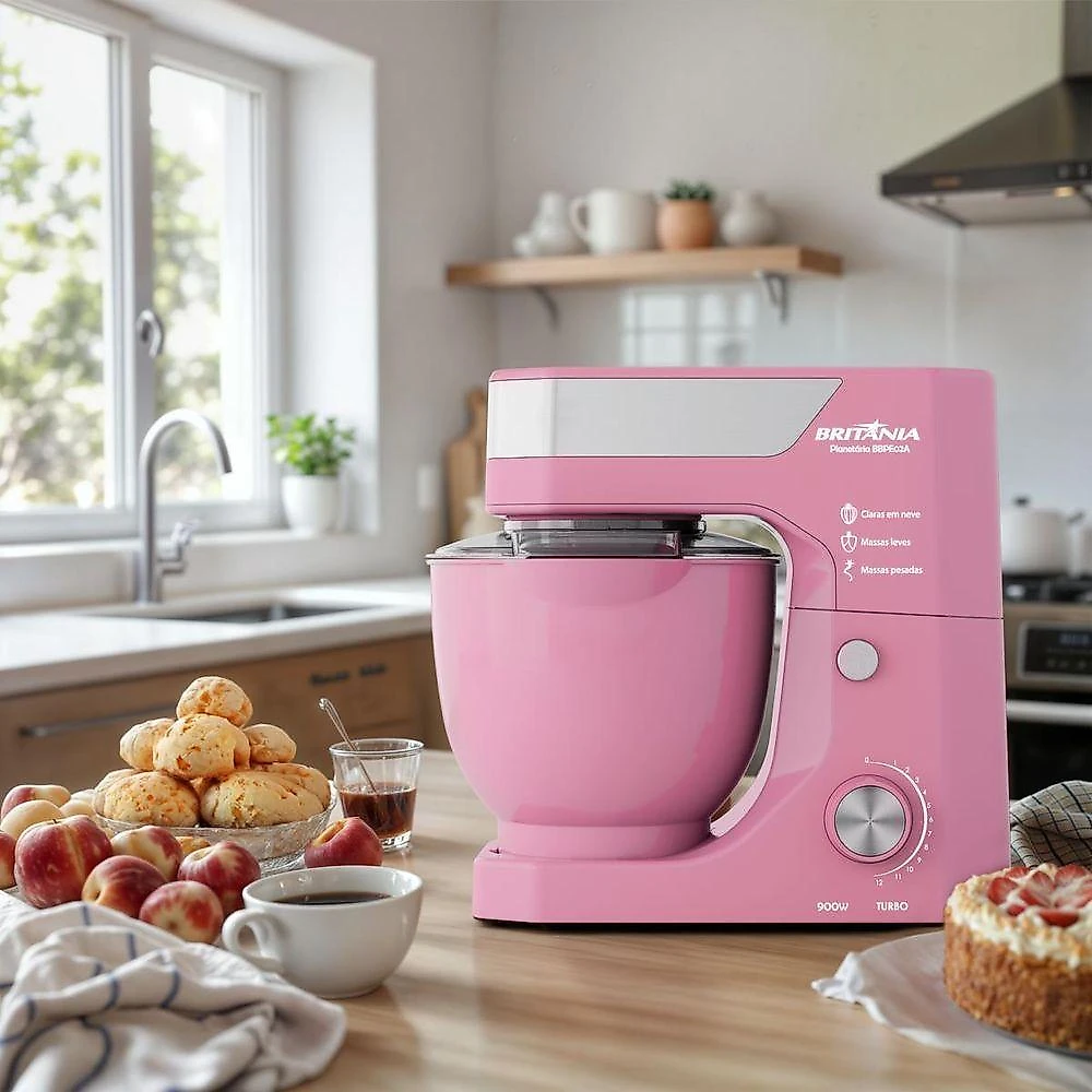 Batedeira Planetária Britânia BBPE02A 5L 900W 12 Velocidades Rosa 110V