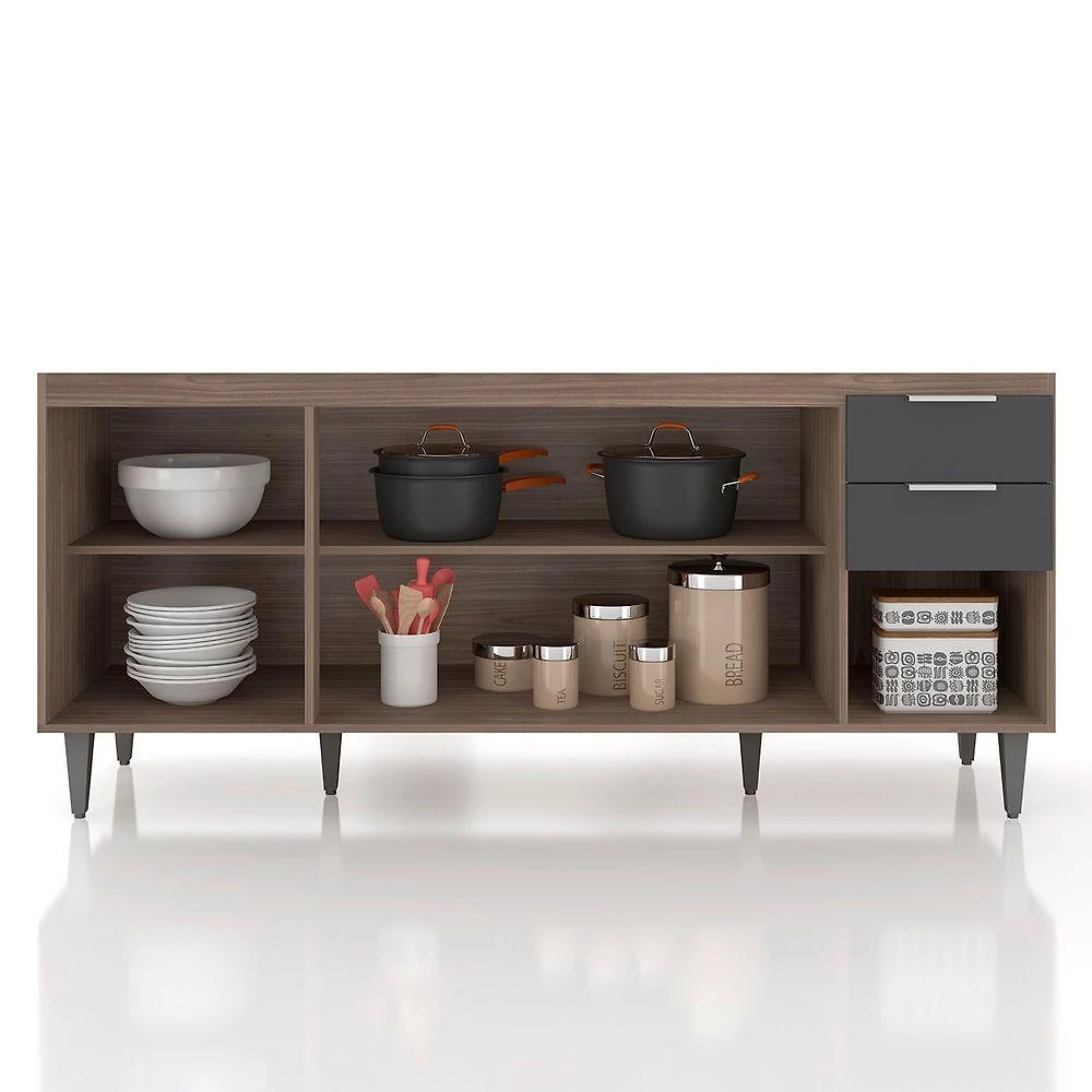 Balcão De Cozinha Com Pia Inox 180cm Pérola Z34 Freijó Grafite Mpozenato