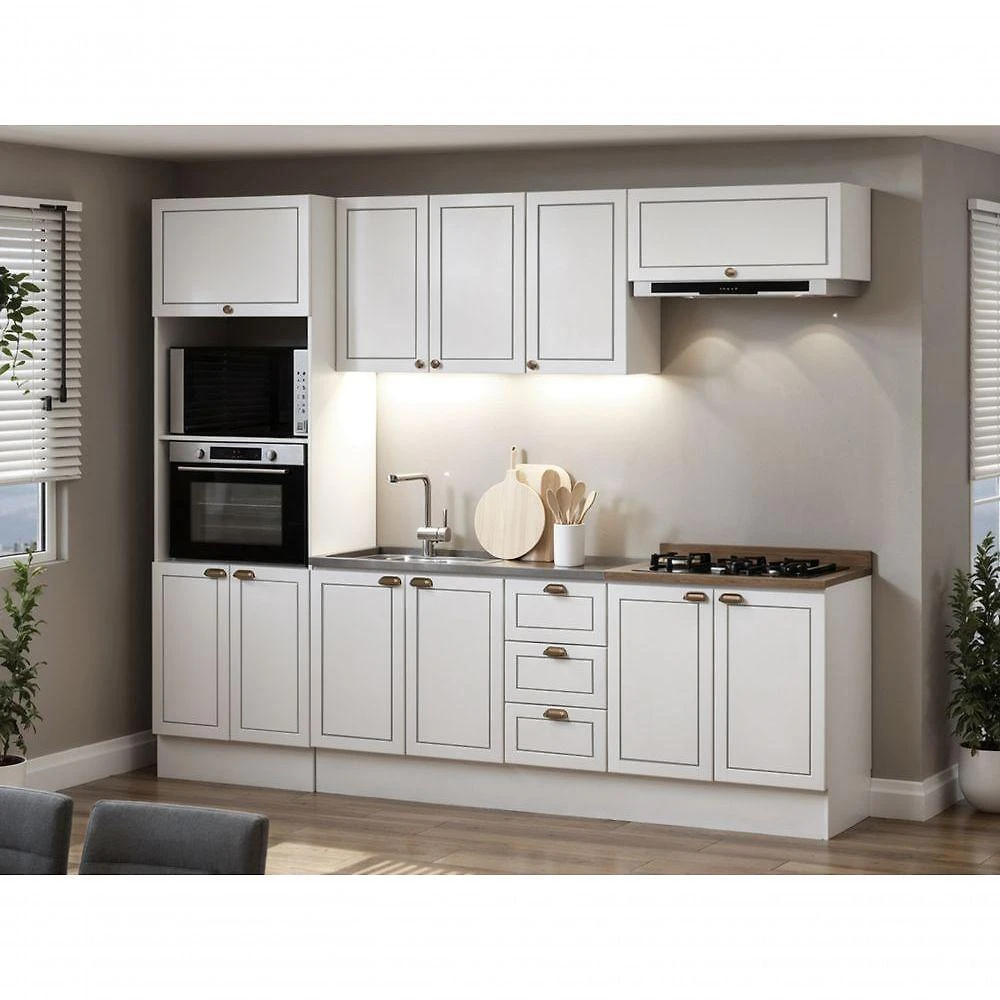 Cozinha Completa Modulada 5 Peças Americana MDF MDP 270cm Branco e Ebano Genialflex Móveis