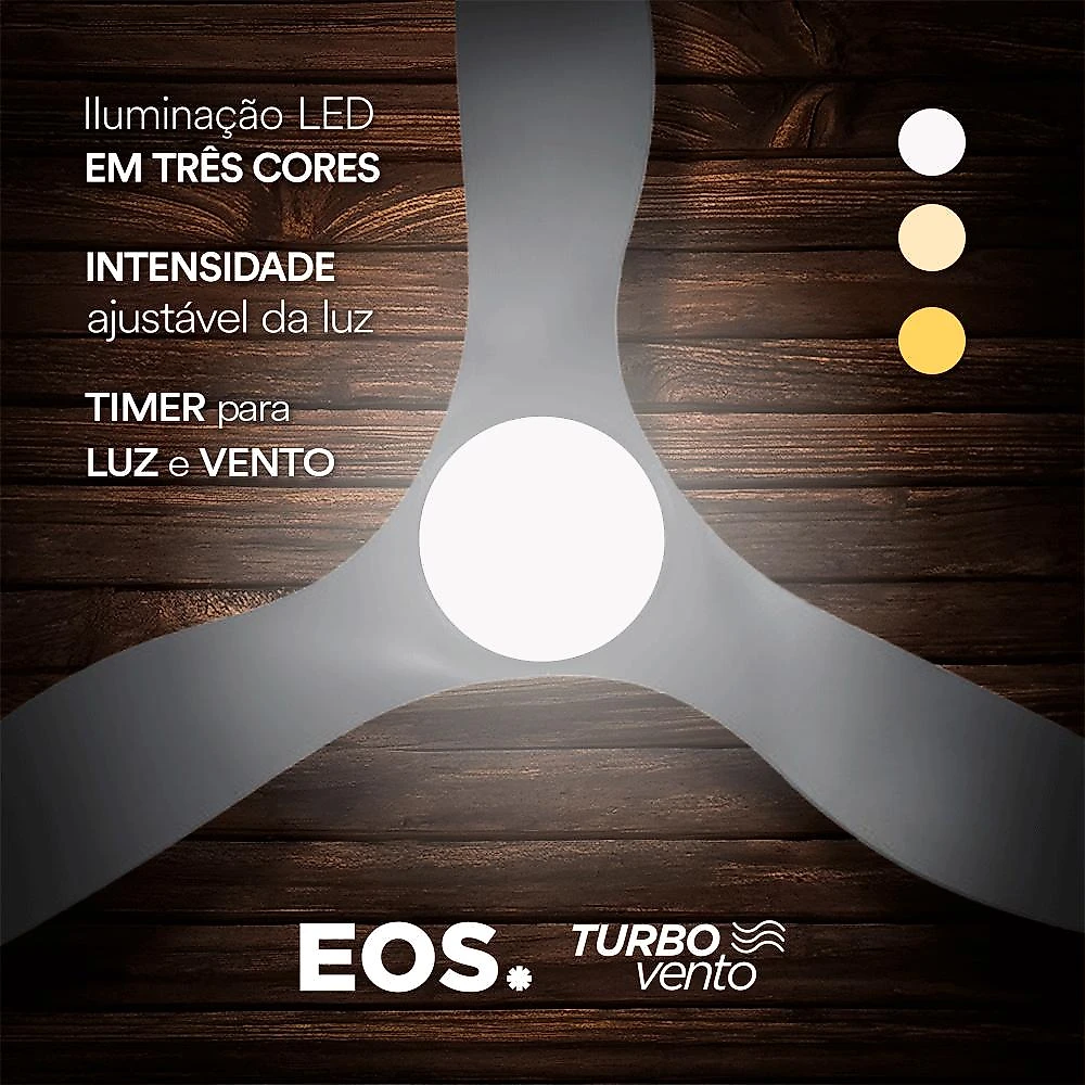 Ventilador de Teto EOS Turbo Vento 3 Pás com Controle Remoto 112cm 150W Prata EVX110S Bivolt