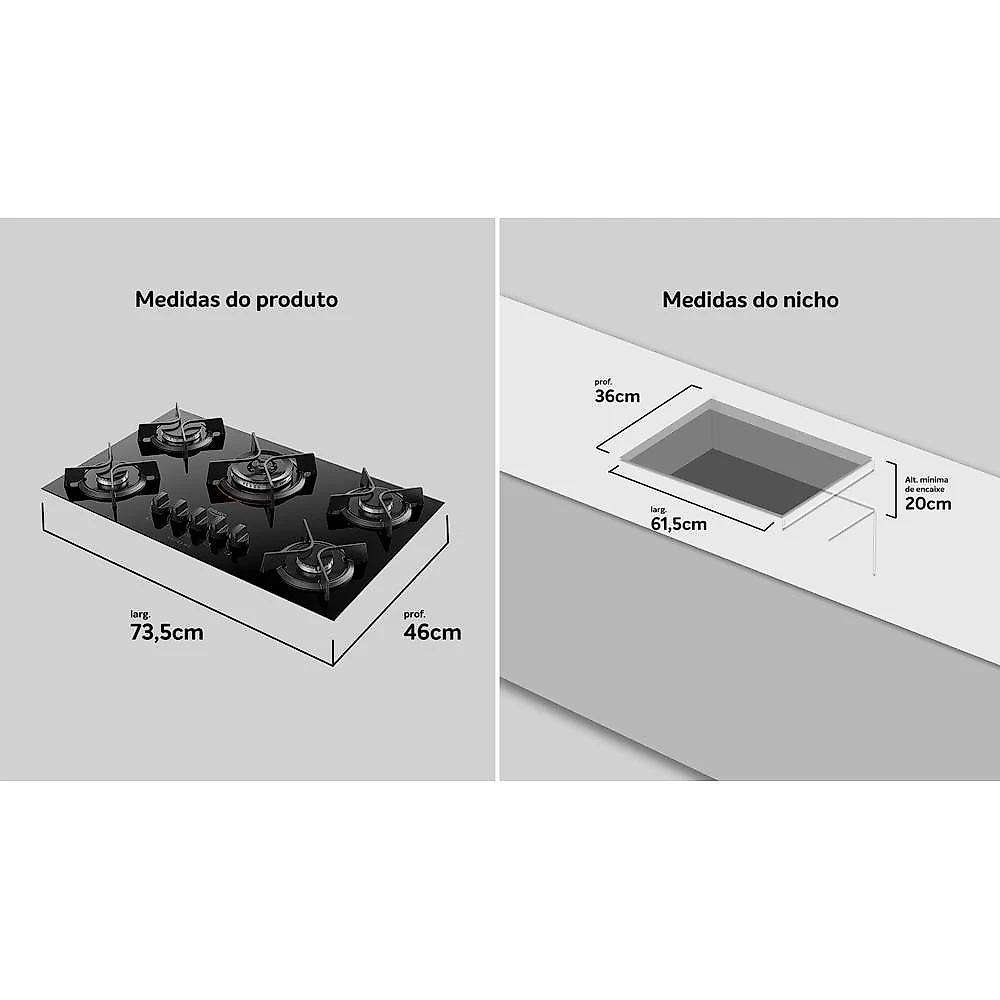 Cooktop 5 Bocas Dako Supreme Acendimento Superautomático, Preto Bivolt