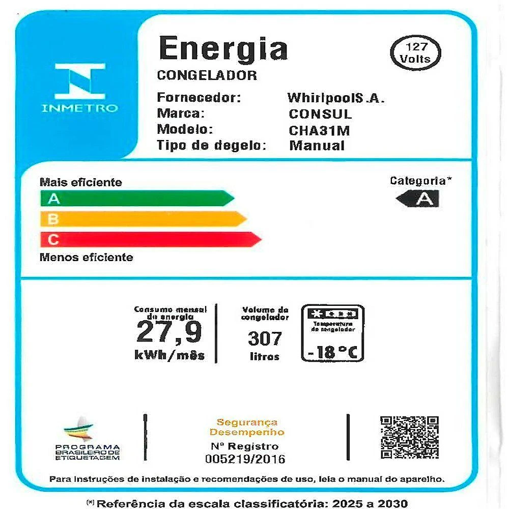 Freezer Horizontal 307 Litros CHA31MBBNA Consul Branco 220V