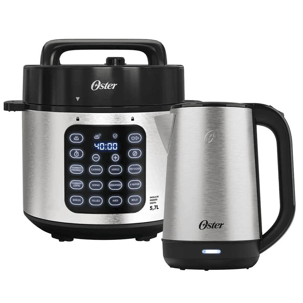 Kit Panela De Pressão Elétrica E Chaleira Elétrica Inox Oster 110V