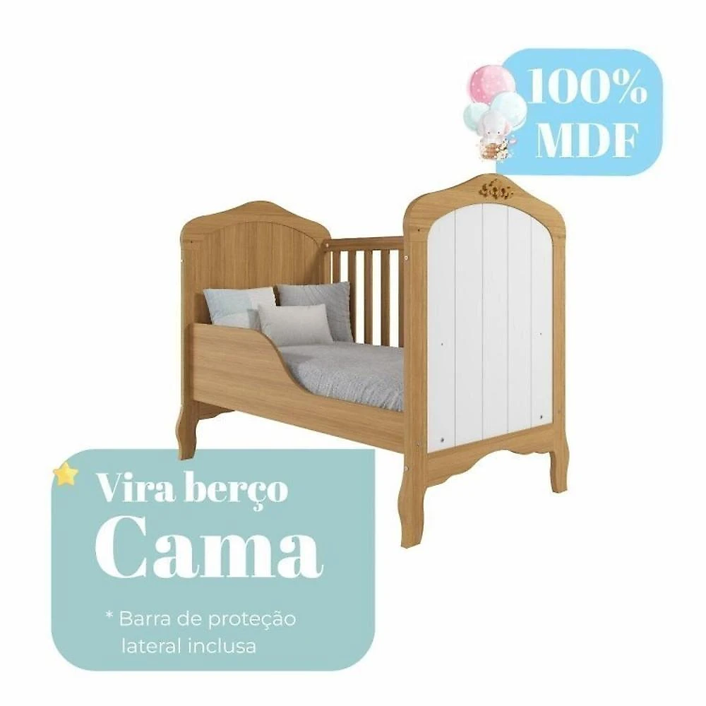 Quarto de Bebê 2 Peças com Berço Capitonê Cômoda 4 Gavetas Aquarella Espresso Móveis Nature/Branco