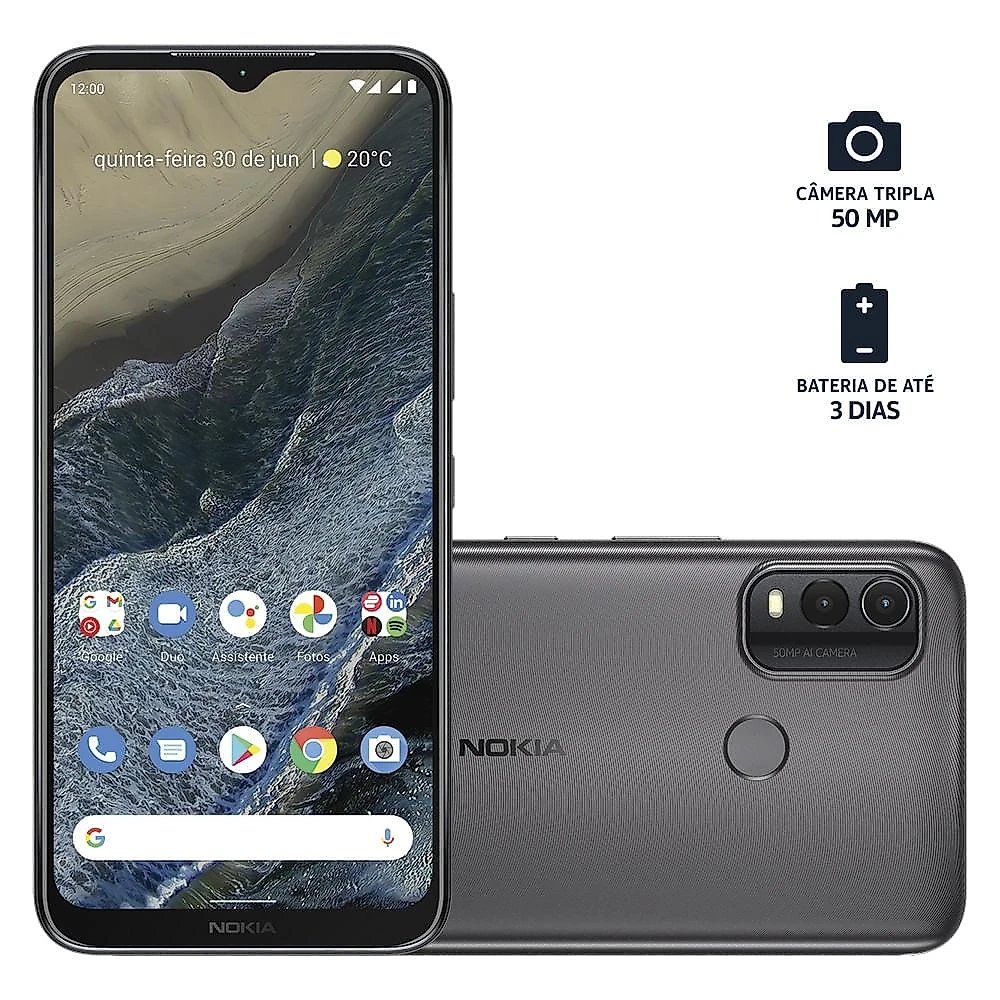 Smartphone nokia g11 plus 4g 128gb tela hd+ 6,5” câm dupla 50mp android 12 (13 e 14) cinza - nk095out [reembalado] cinza