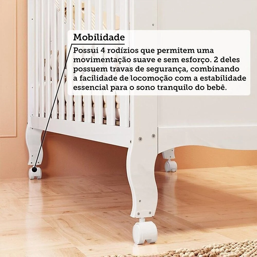 Quarto de Bebê Berço Minicama Guarda-roupa e Cômoda Janeladas 100% Mdf Maya Clássico Espresso Móveis Amêndoa/Branco Brilho