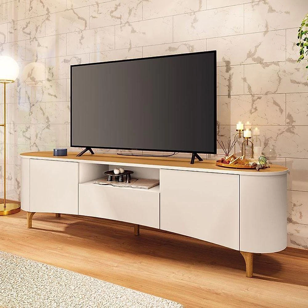 Rack Bancada Elara Com Mesa De Centro Liz E Aparador Fiero Off White Cinamomo - Hb Móveis