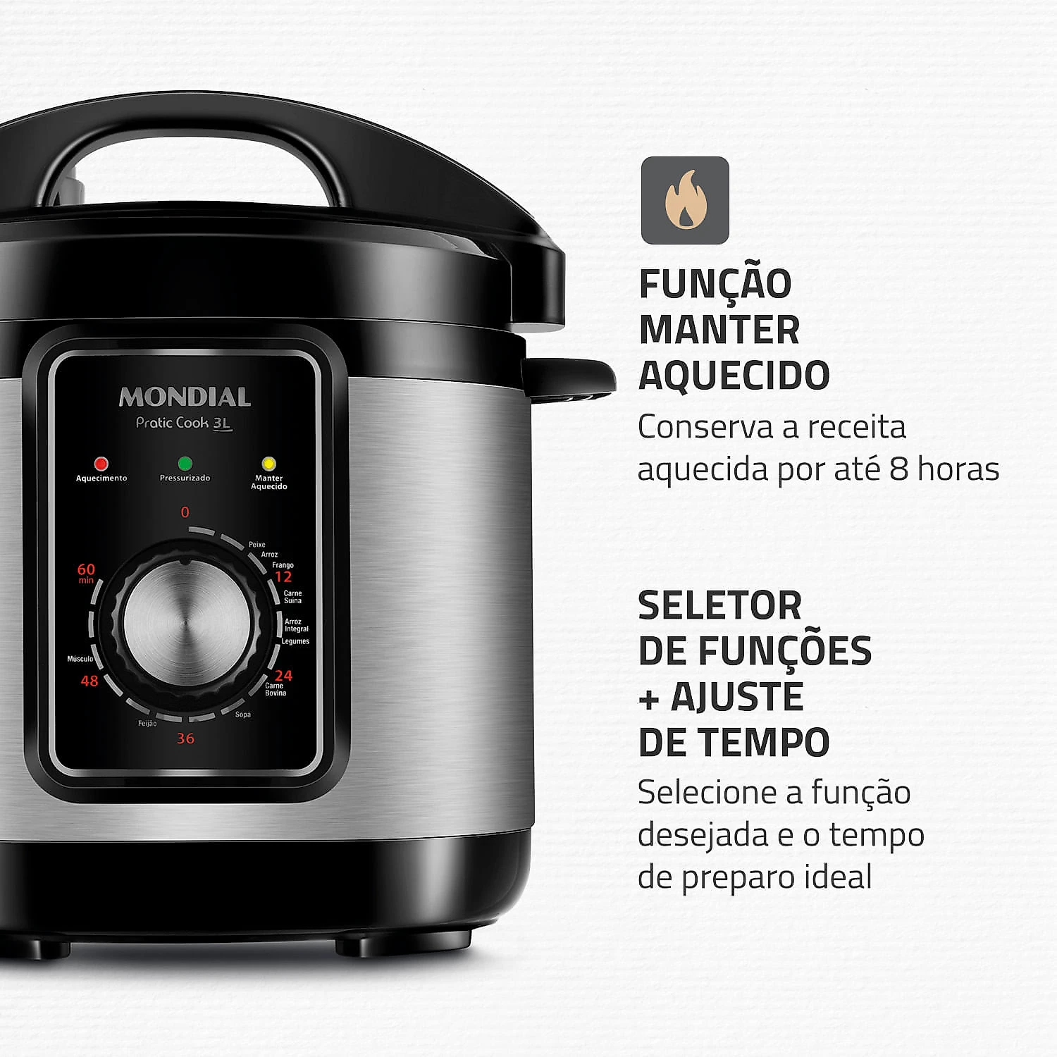 Panela de Pressão Elétrica Mondial Pratic Cook 3L Premium I PE-47-3L-I PANELA ELÉTRICA DE PRESSÃO-127V-PRETO/INOX
