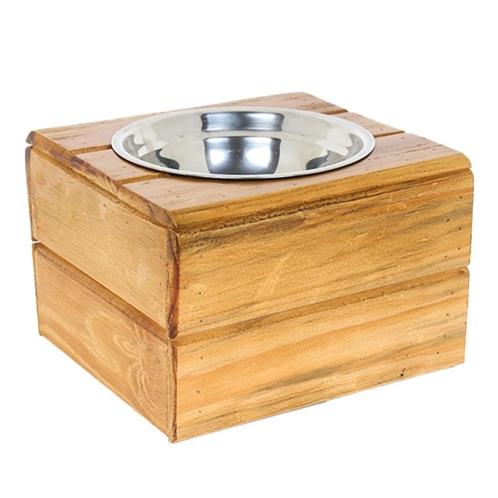 Comedouro Madeira com Bowl em Inox Modelo 2 - Tam. M