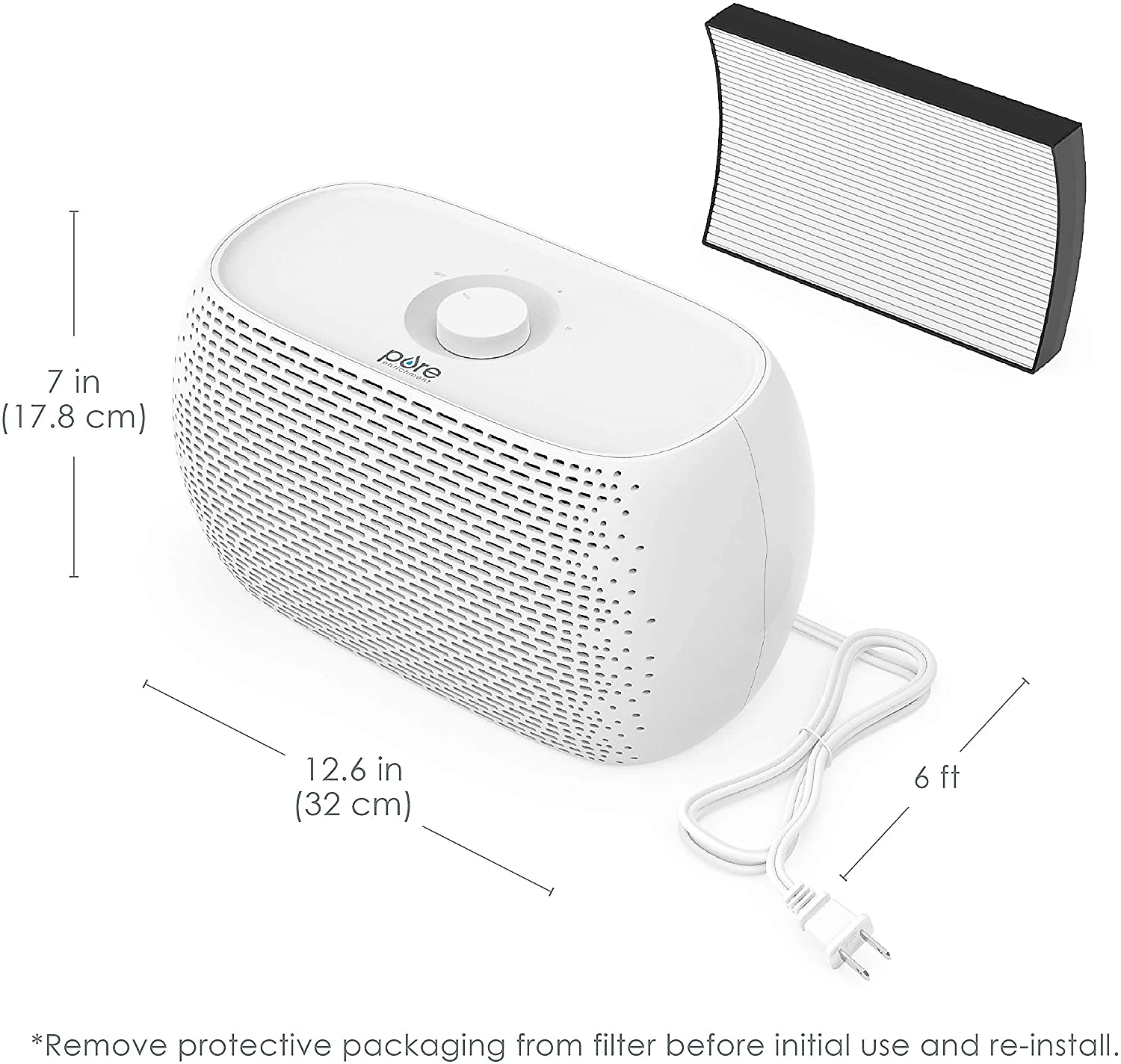 Pure Enrichment Purificador de Ar 2 em 1 Automático com Filtro HEPA Área 7 m2 110V Branco