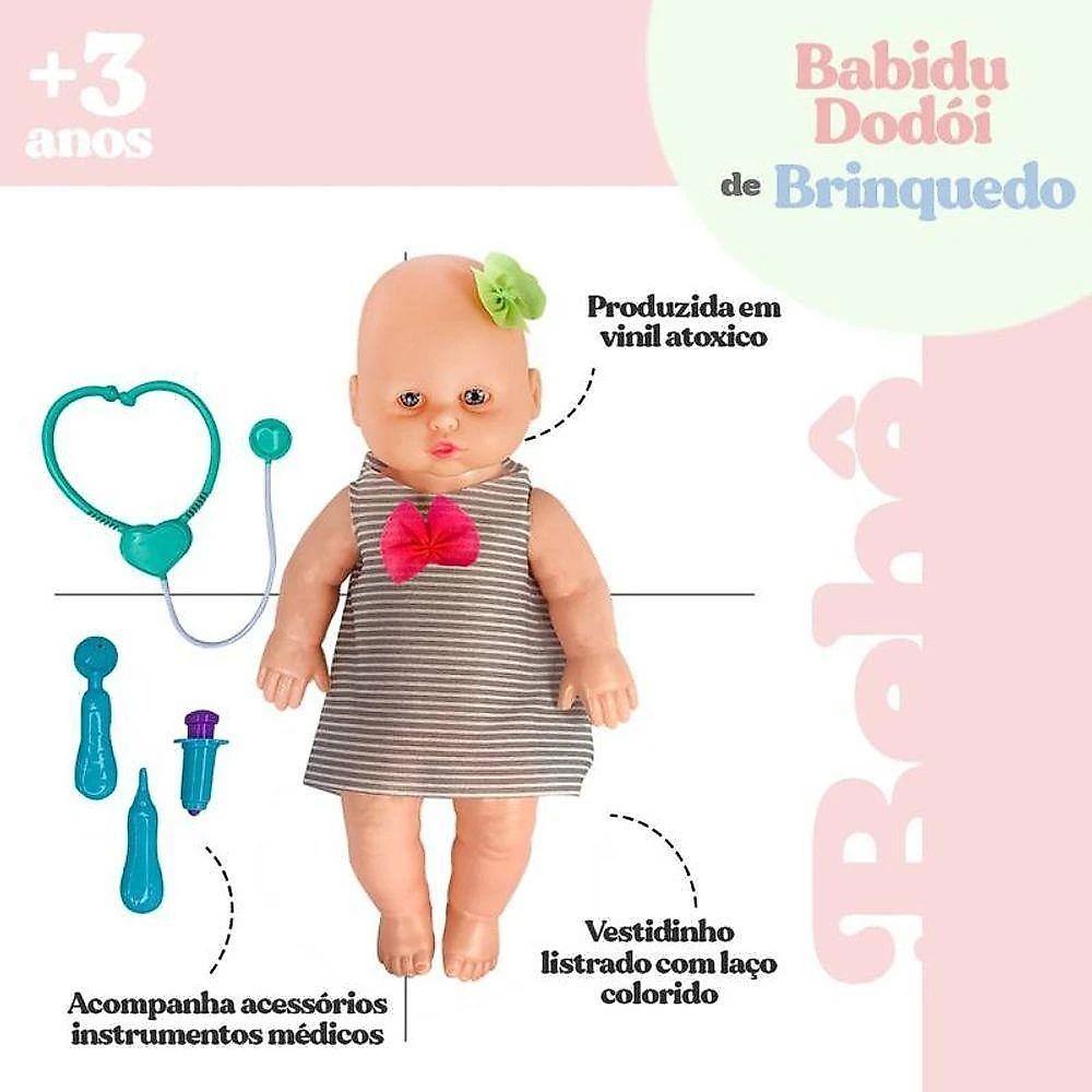 Boneca Infantil com Acessórios de Médico Babidu Dodói Brincando Brinquedos Anjo