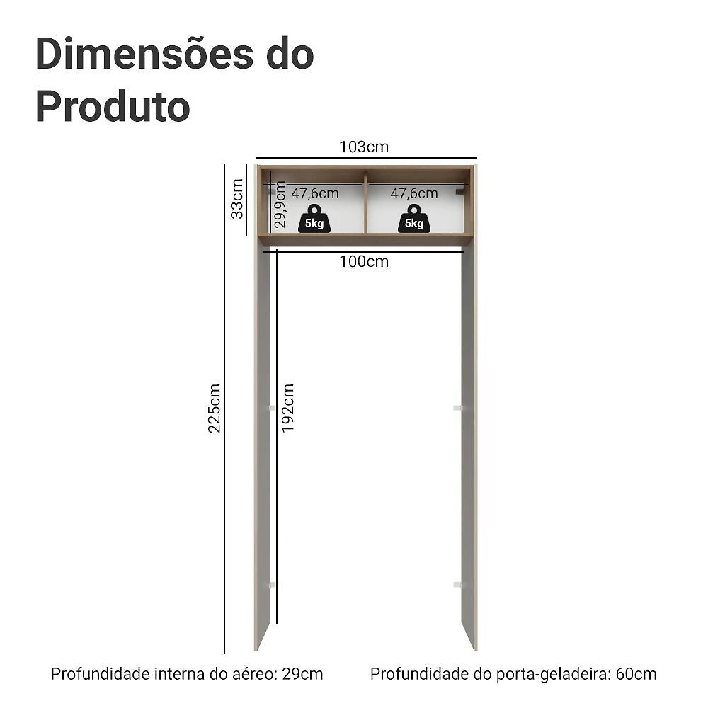 Porta-geladeira 103 cm 1 porta basculante crema/rustic/crema vik madesa