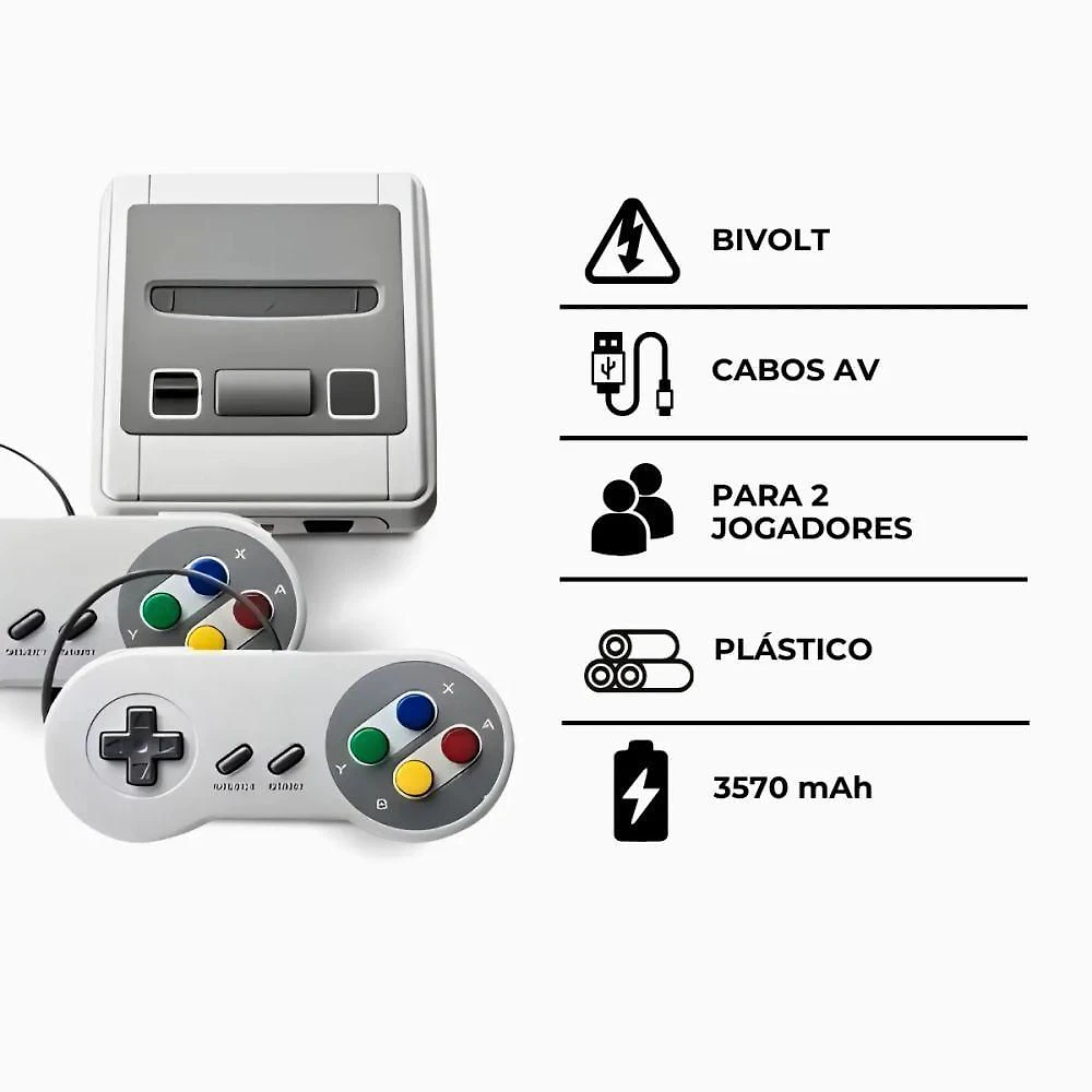 Console Retrô Super Mini SFC com 821 Jogos Clássicos Inclusos com 2 Controles com Fio