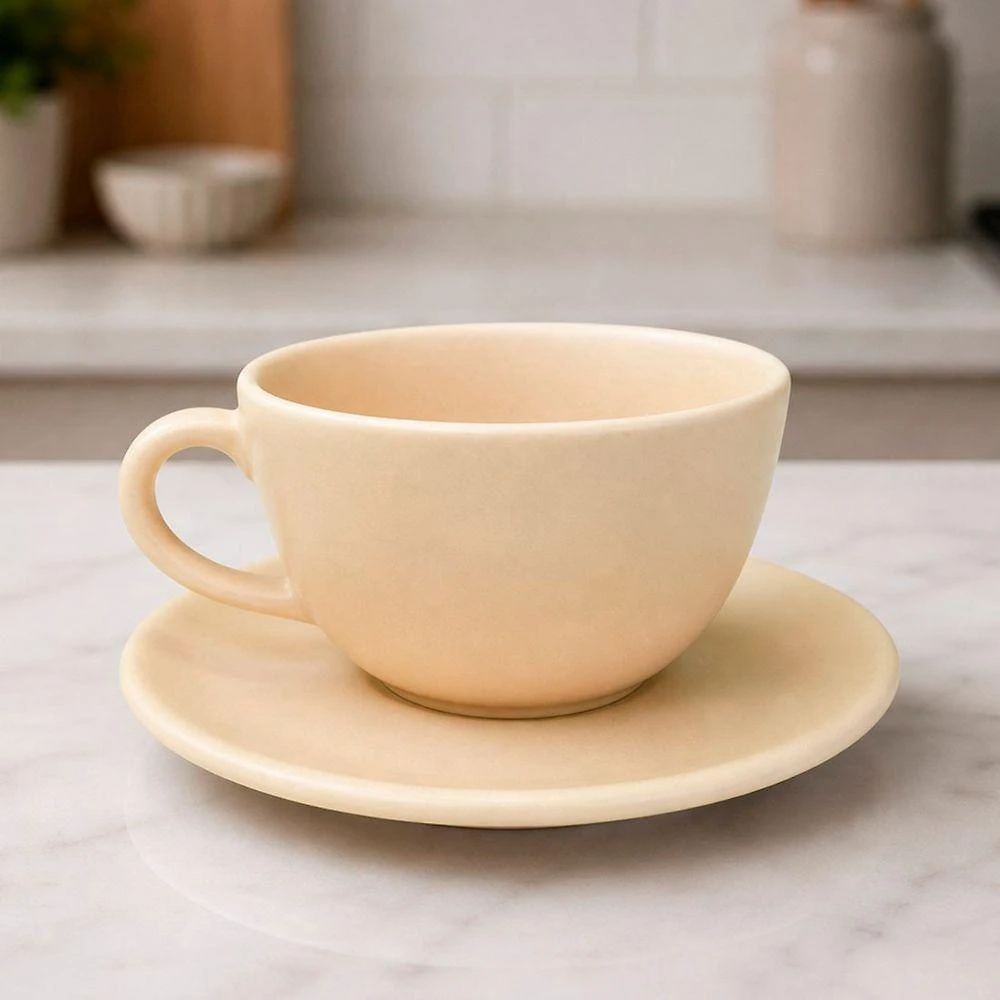 Xicara com Pires Unni Merengue para Cafe e Cha Ceramica 200ML Kit 4 Pecas Bege Oxford