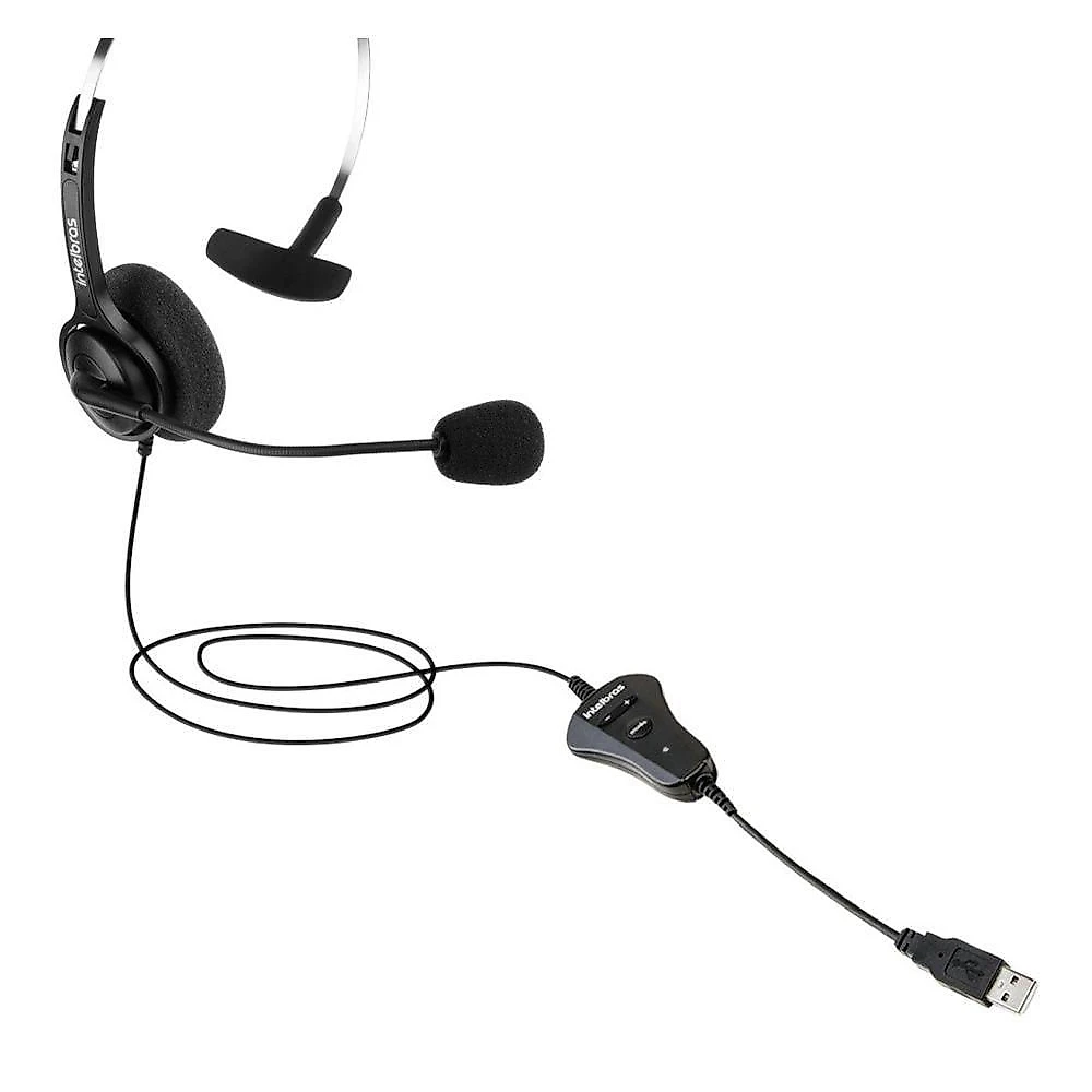 Headset Intelbras CHS 40 USB com Microfone Flexível e Controle no Cabo 2,4m com LED e Mute Preto