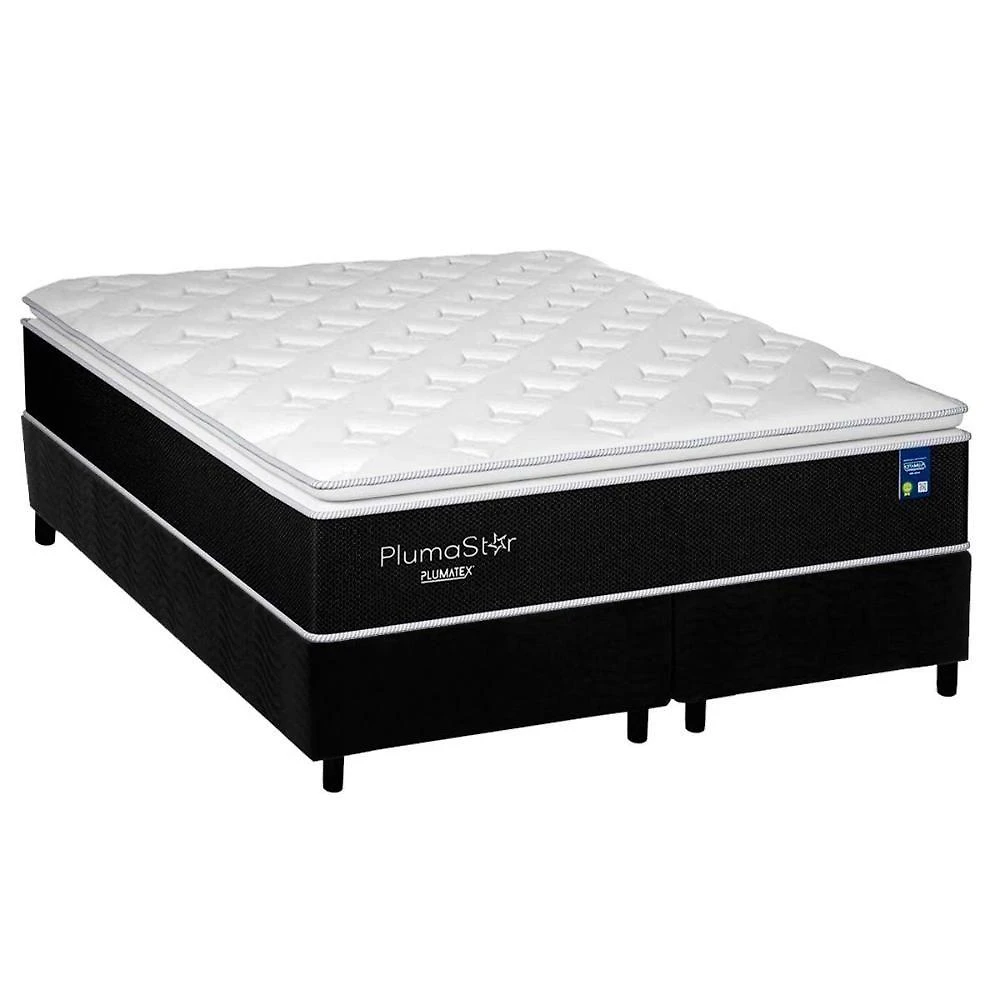 Cama Box Queen: Colchão Molas Ensacadas Plumatex Plumastar + Base Crc Suede Black (158x198)