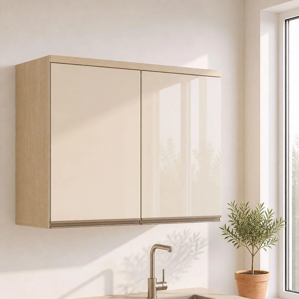 Armário Aéreo Brise 80CM 2 Portas MDP de Bater Off White Luciane Móveis