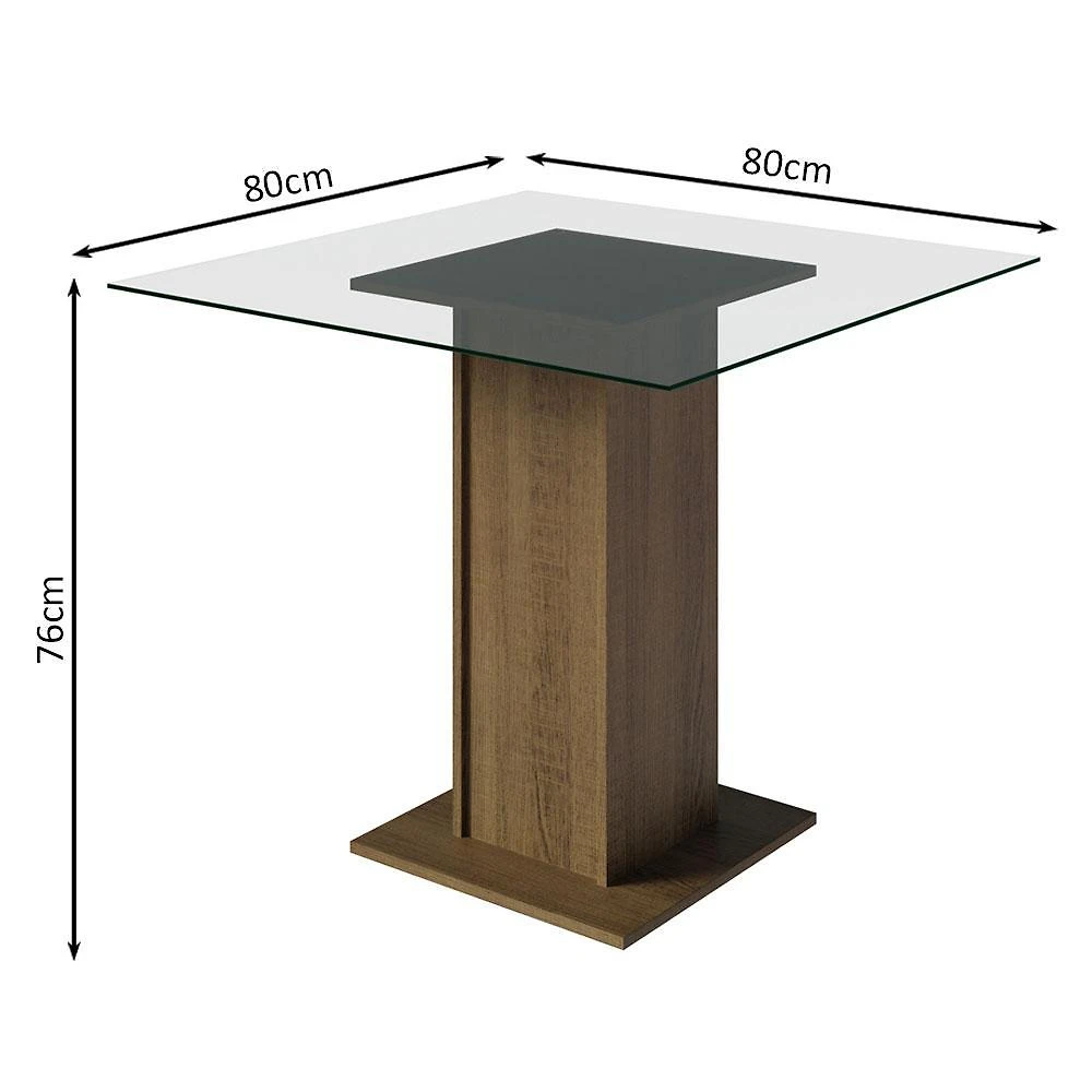 Mesa madesa quadrada com tampo de vidro 5332a - rustic