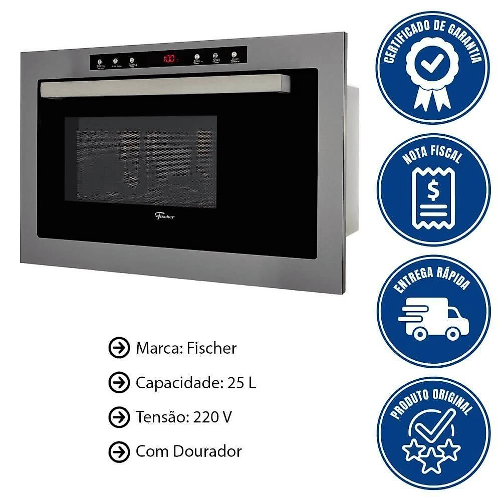 Micro-ondas Fischer Infinity De Embutir 25l Com Dourador Grill Em Aço Inox 220V 25378(55522)