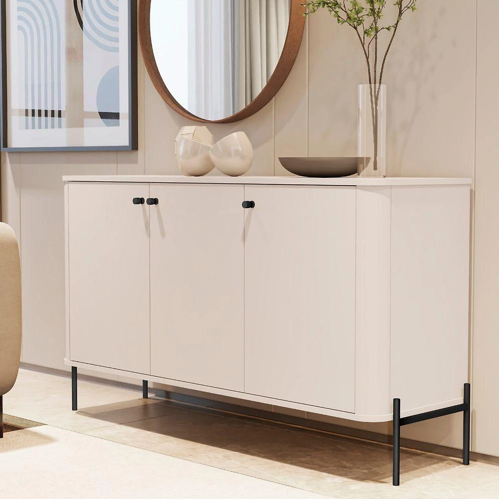Buffet Cecília 3 Portas MDP 133CM Off White Preto Bechara Móveis