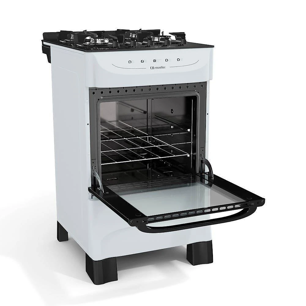 Fogão Mueller Branco 4 Bocas Com Mesa De Vidro Mfv4bb