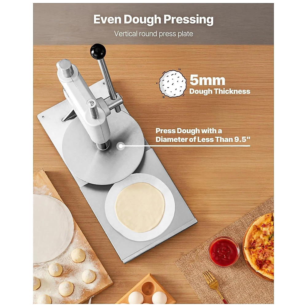 Prensa Manual para Massa de Pizza VEVOR 24 cm Inox Mola de Retorno Automático com 100 Folhas de Papel Manteiga
