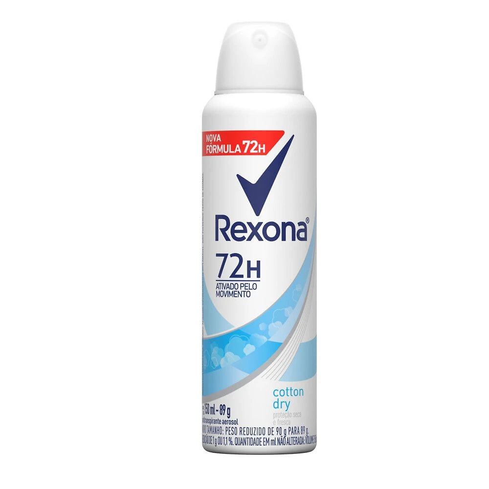 Desodorante Antitranspirante Aerosol Feminino Rexona Cotton Dry 72 horas 150ml