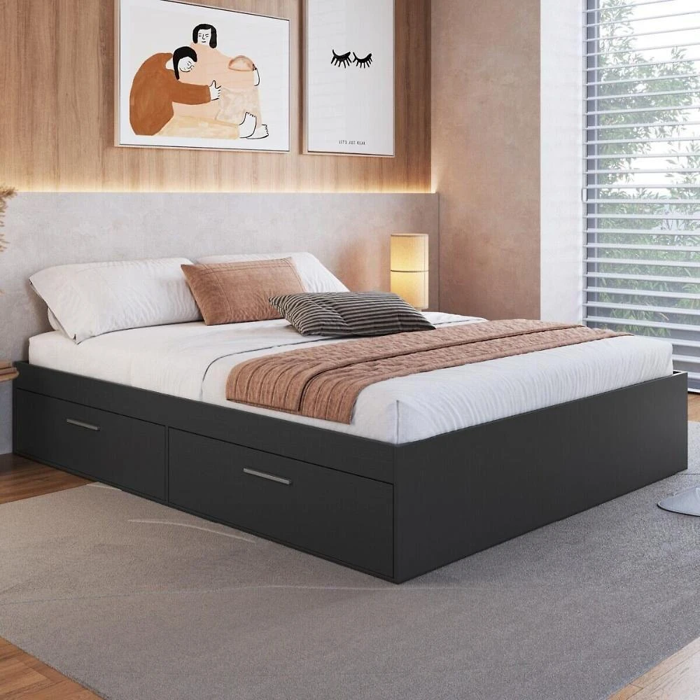 Cama Queen Com Baú 4 Portas Para Colchão 198x158cm Multimóveis CR40133 Grafite