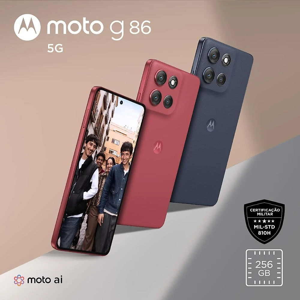 Smartphone motorola moto g86 5g tela 6.7" poled 256gb 8gb ram câmera 50mp 4k ip69 desbloqueado vermelho