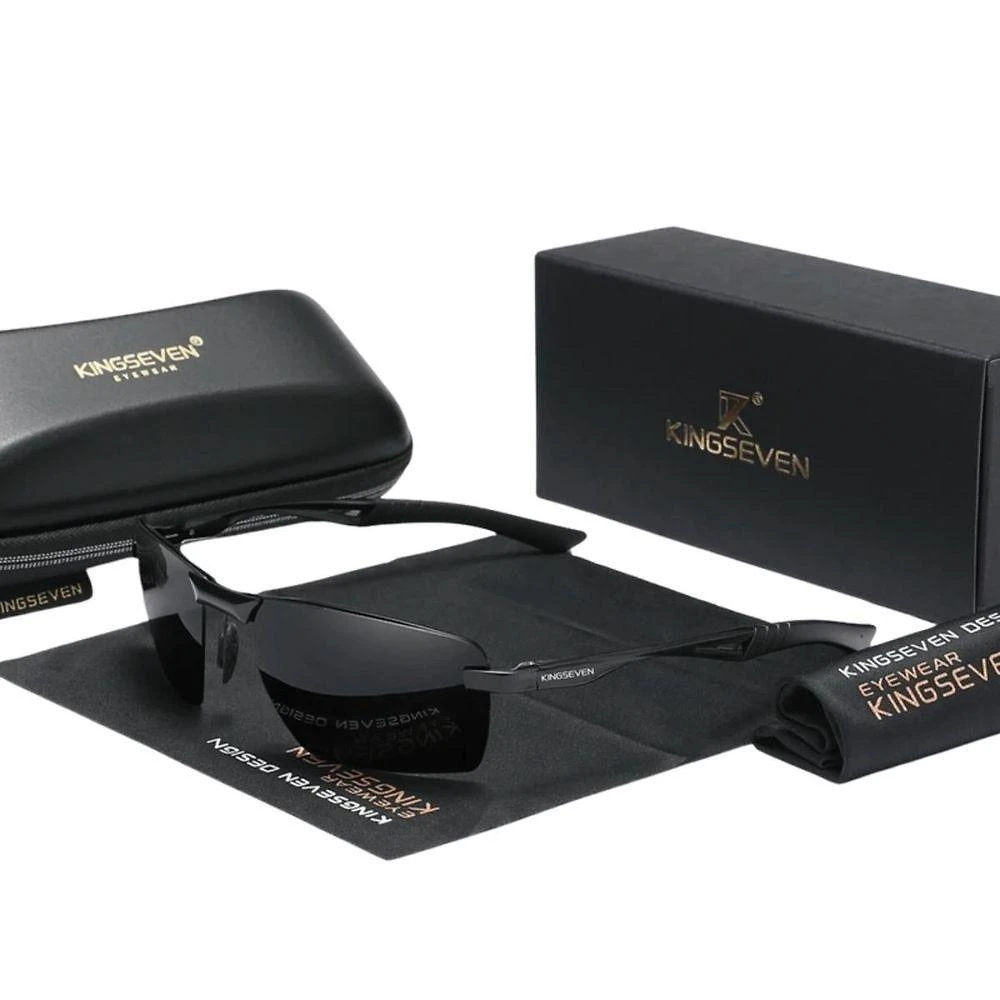 Óculos Kingseven De Alumínio Uv 400 Quadrados Polarização Uv 400 Preto