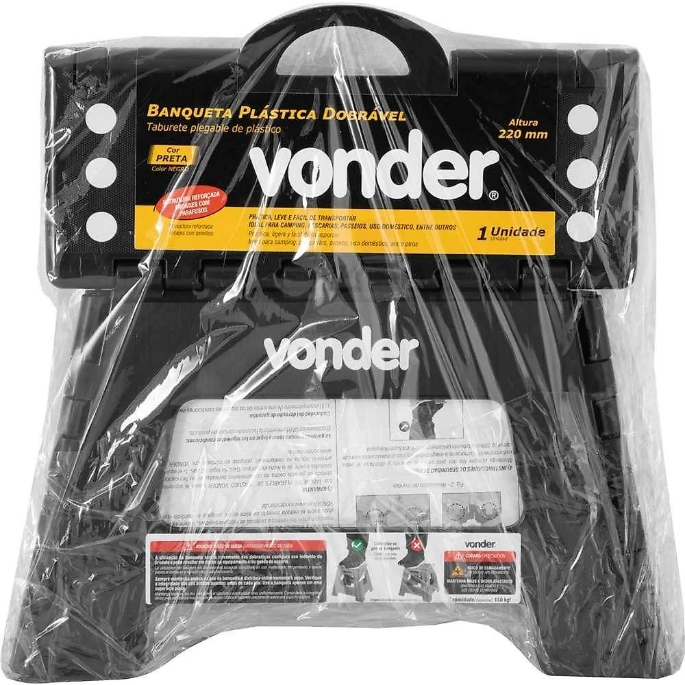 Banqueta Plástica Dobrável Preta Altura 220 Mm Vonder