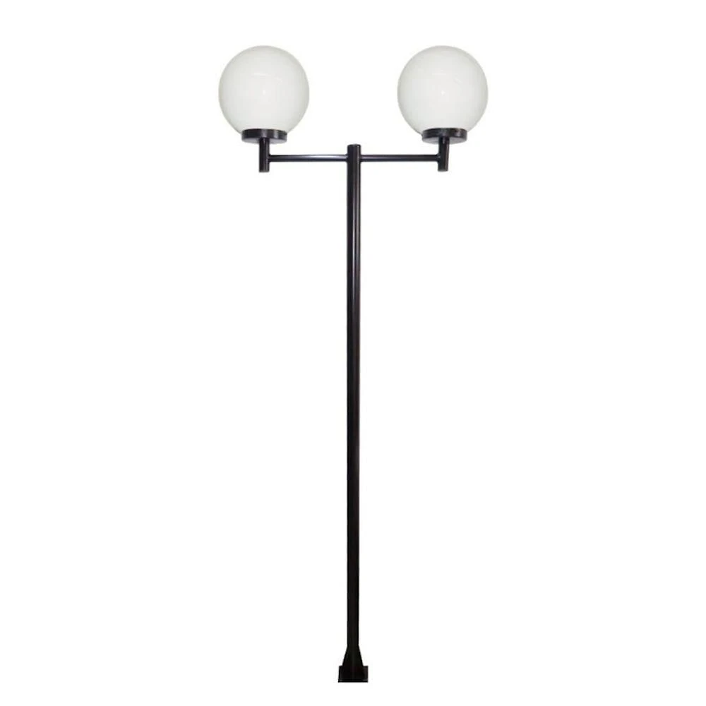 Poste Luminária Dupla Globo L083POM Braço Reto 300cm Preto Ouro Minas
