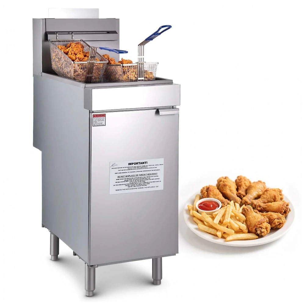 Fritadeira Comercial a Gás VEVOR GF90 Inox 3 Queimadores 18,1 kg 2 Cestas 90.000 BTU