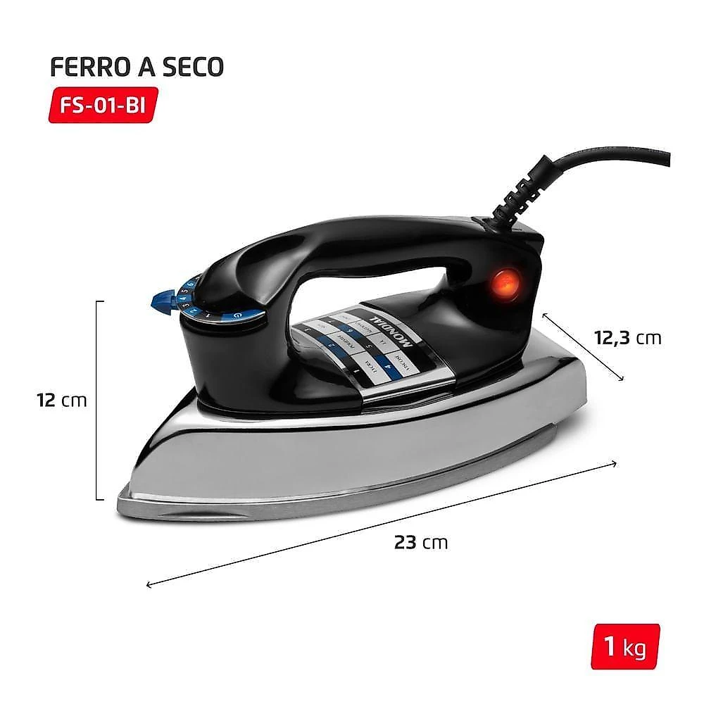 Ferro A Seco Mondial Preto E Cromado 1400W FS-01-BI 220V