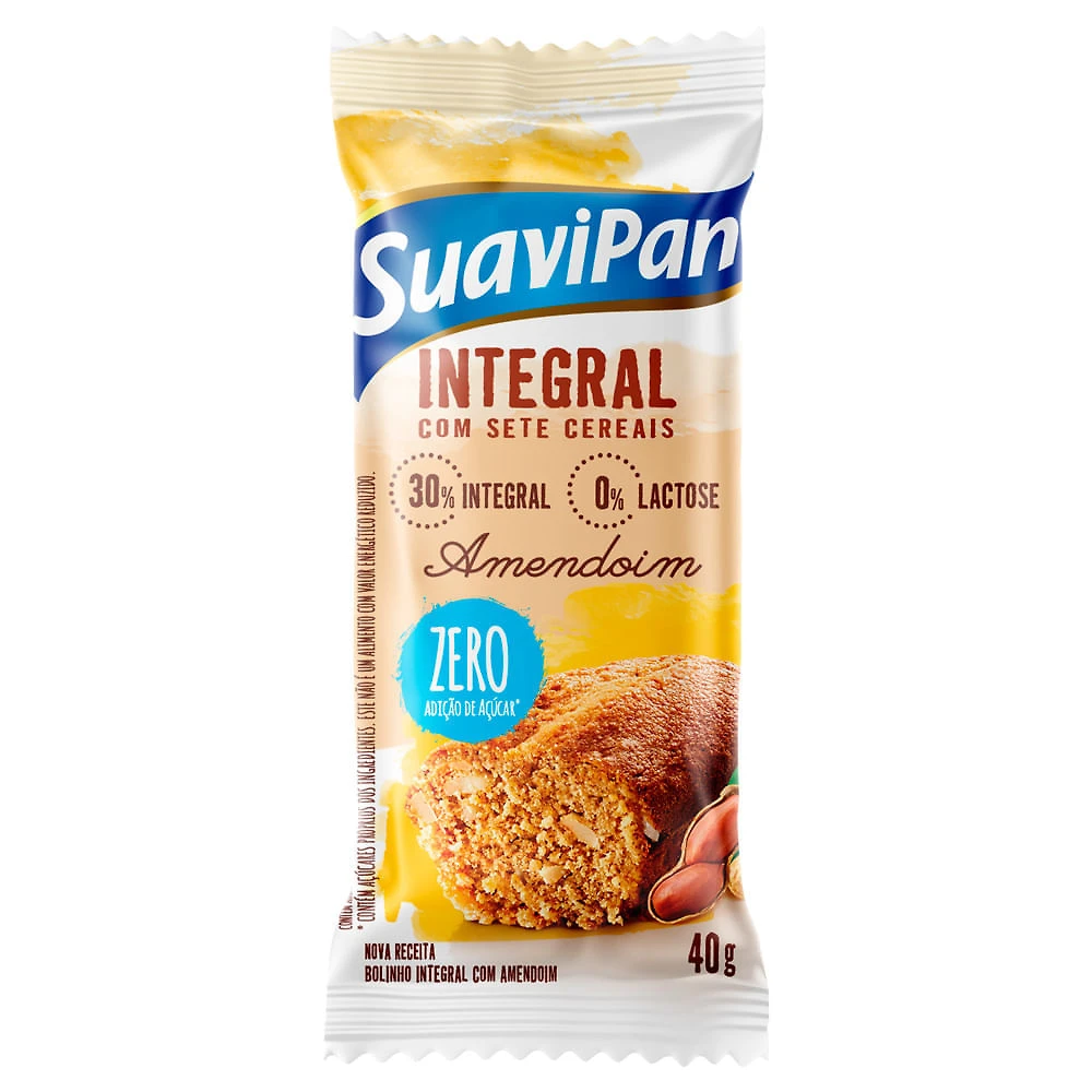 Bolinho SuaVipan Sabor Amendoim Integral Zero Açúcar 40g